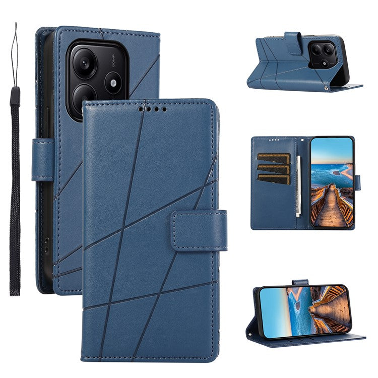 DF-06 For Xiaomi Redmi Note 14 5G / 14 4G Phone Case Line Imprint Leather Wallet Cover - Blue