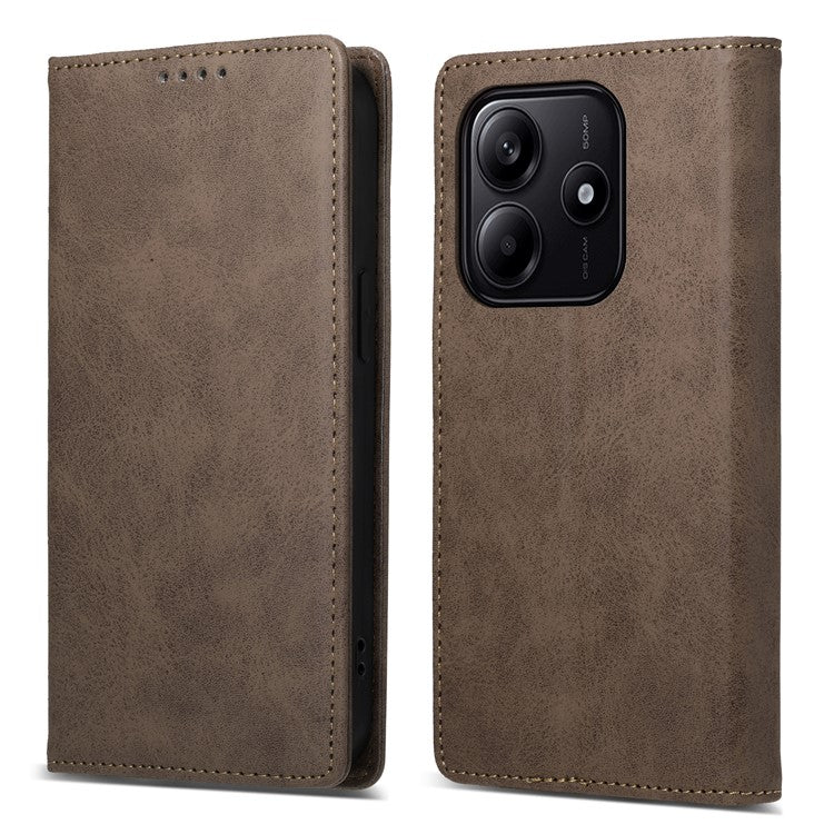 DF-05 For Xiaomi Redmi Note 14 5G / 14 4G Wallet Case RFID Blocking PU Leather Phone Cover - Brown