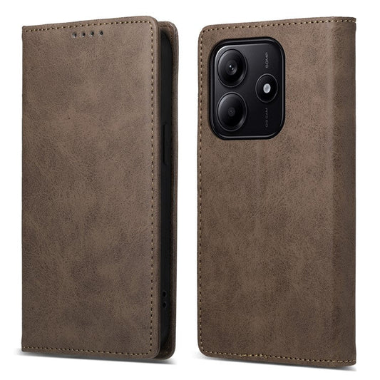 DF-05 For Xiaomi Redmi Note 14 5G / 14 4G Wallet Case RFID Blocking PU Leather Phone Cover - Brown