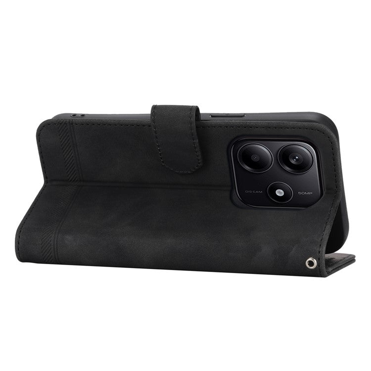 DIERFENG DF-03 For Xiaomi Redmi Note 14 5G / 14 4G Leather Case Lines Imprint Wallet Phone Cover - Black