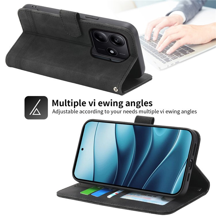 DIERFENG DF-03 For Xiaomi Redmi Note 14 5G / 14 4G Leather Case Lines Imprint Wallet Phone Cover - Black