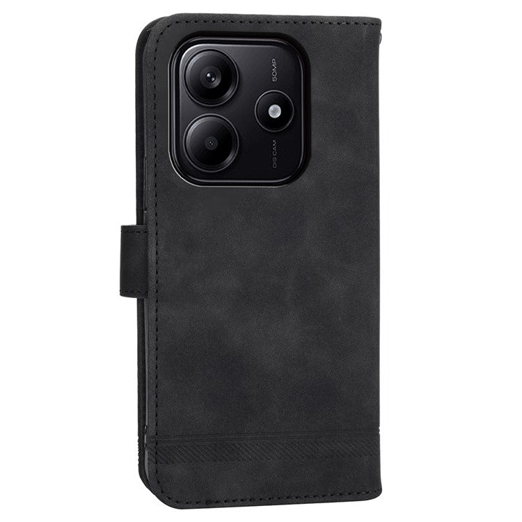 DIERFENG DF-03 For Xiaomi Redmi Note 14 5G / 14 4G Leather Case Lines Imprint Wallet Phone Cover - Black