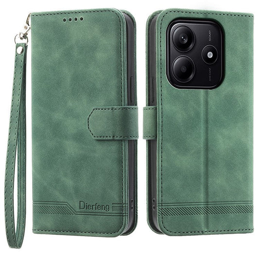 DIERFENG DF-03 For Xiaomi Redmi Note 14 5G / 14 4G Leather Case Lines Imprint Wallet Phone Cover - Green