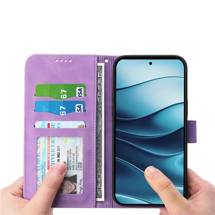 DIERFENG DF-03 For Xiaomi Redmi Note 14 5G / 14 4G Leather Case Lines Imprint Wallet Phone Cover - Purple