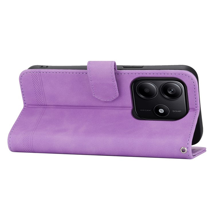 DIERFENG DF-03 For Xiaomi Redmi Note 14 5G / 14 4G Leather Case Lines Imprint Wallet Phone Cover - Purple