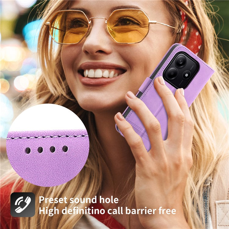 DIERFENG DF-03 For Xiaomi Redmi Note 14 5G / 14 4G Leather Case Lines Imprint Wallet Phone Cover - Purple