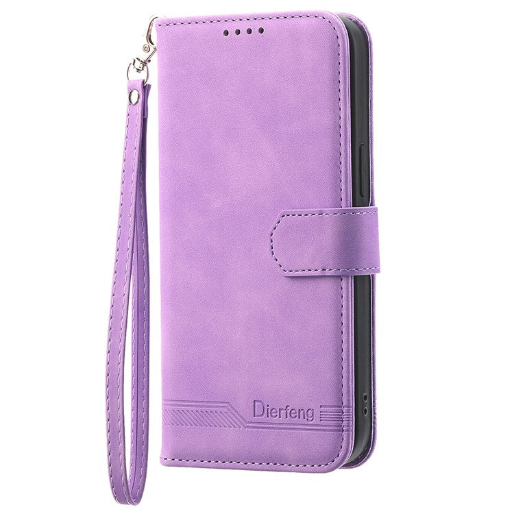 DIERFENG DF-03 For Xiaomi Redmi Note 14 5G / 14 4G Leather Case Lines Imprint Wallet Phone Cover - Purple
