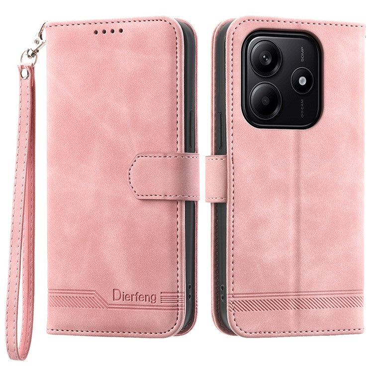 DIERFENG DF-03 For Xiaomi Redmi Note 14 5G / 14 4G Leather Case Lines Imprint Wallet Phone Cover - Pink