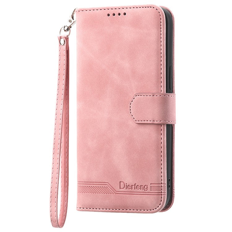 DIERFENG DF-03 For Xiaomi Redmi Note 14 5G / 14 4G Leather Case Lines Imprint Wallet Phone Cover - Pink