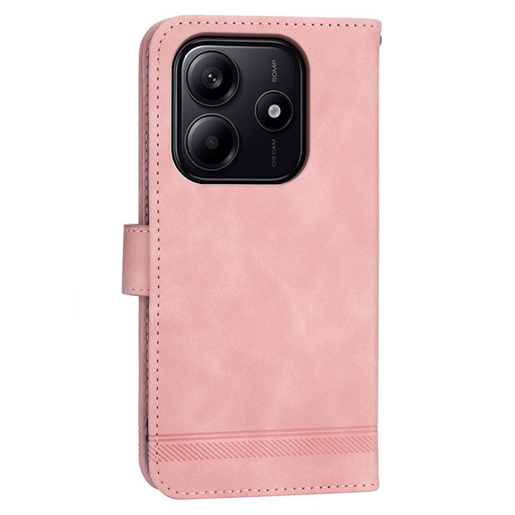 DIERFENG DF-03 For Xiaomi Redmi Note 14 5G / 14 4G Leather Case Lines Imprint Wallet Phone Cover - Pink