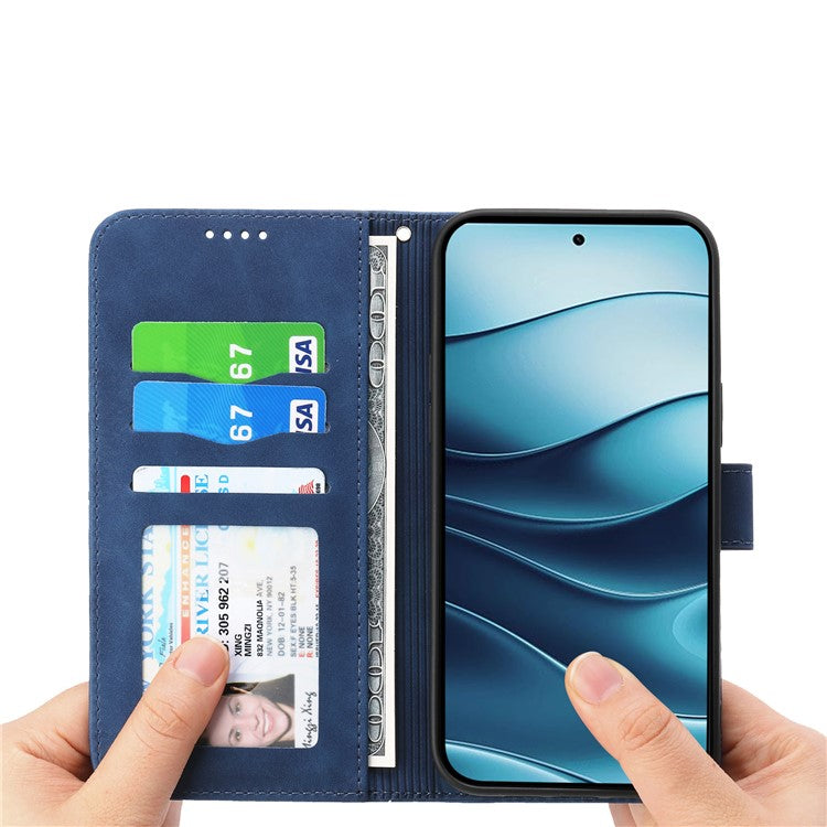 DIERFENG DF-03 For Xiaomi Redmi Note 14 5G / 14 4G Leather Case Lines Imprint Wallet Phone Cover - Blue