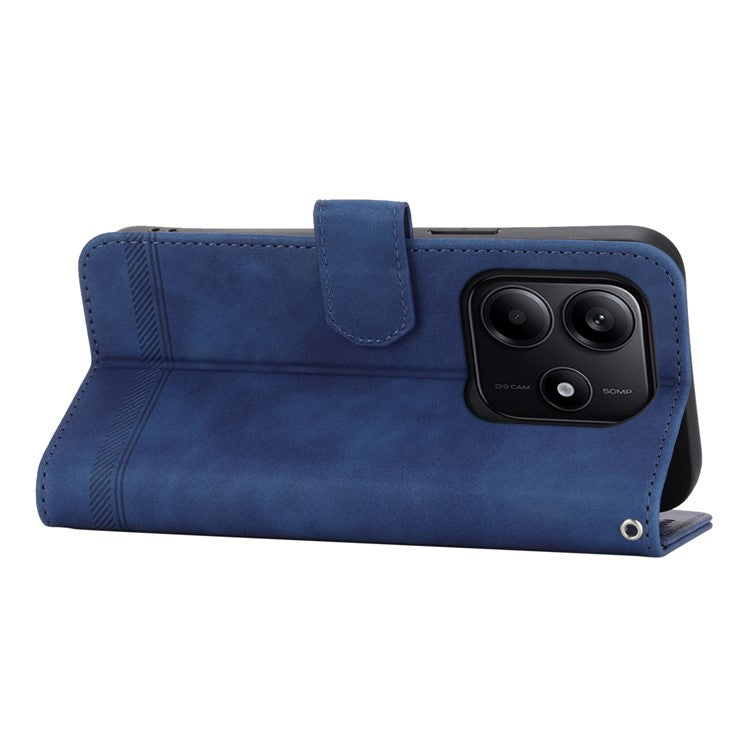 DIERFENG DF-03 For Xiaomi Redmi Note 14 5G / 14 4G Leather Case Lines Imprint Wallet Phone Cover - Blue