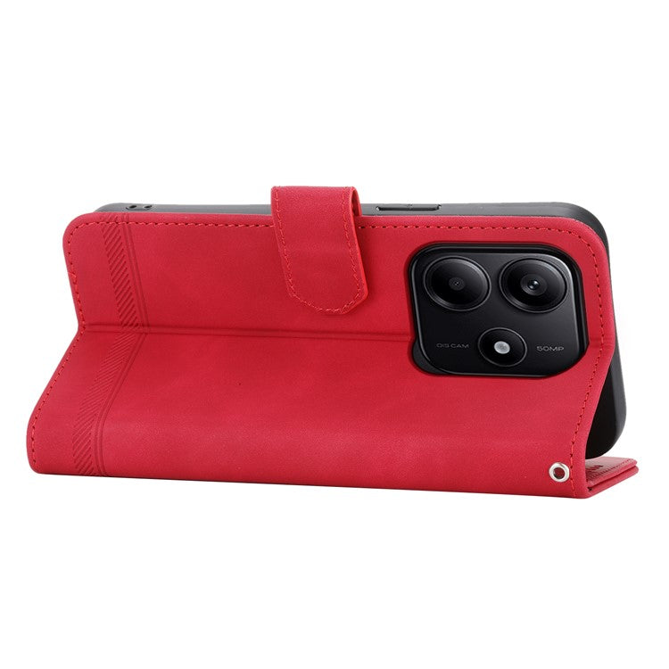 DIERFENG DF-03 For Xiaomi Redmi Note 14 5G / 14 4G Leather Case Lines Imprint Wallet Phone Cover - Red