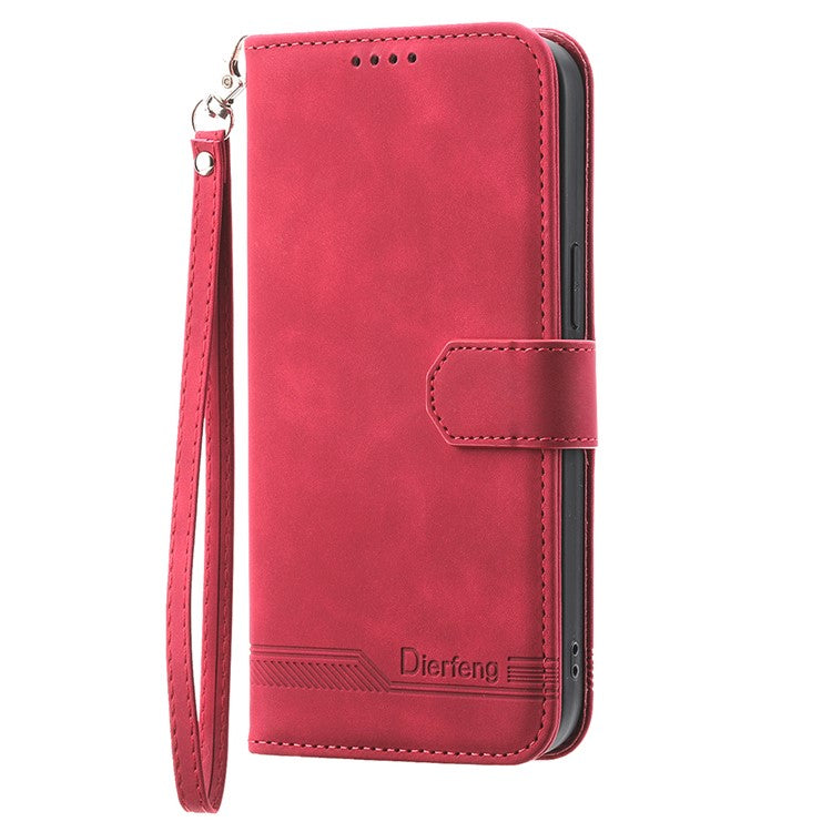 DIERFENG DF-03 For Xiaomi Redmi Note 14 5G / 14 4G Leather Case Lines Imprint Wallet Phone Cover - Red