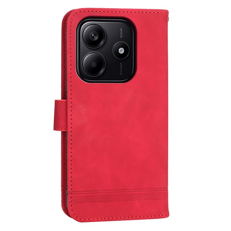 DIERFENG DF-03 For Xiaomi Redmi Note 14 5G / 14 4G Leather Case Lines Imprint Wallet Phone Cover - Red