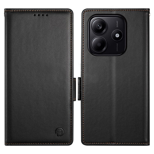 DF-010 For Xiaomi Redmi Note 14 5G / 14 4G Stand Case PU Leather Wallet Phone Cover - Black