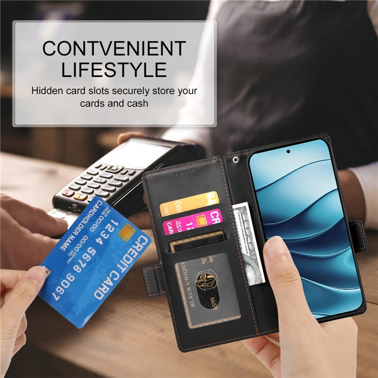 DF-010 For Xiaomi Redmi Note 14 5G / 14 4G Stand Case PU Leather Wallet Phone Cover - Black