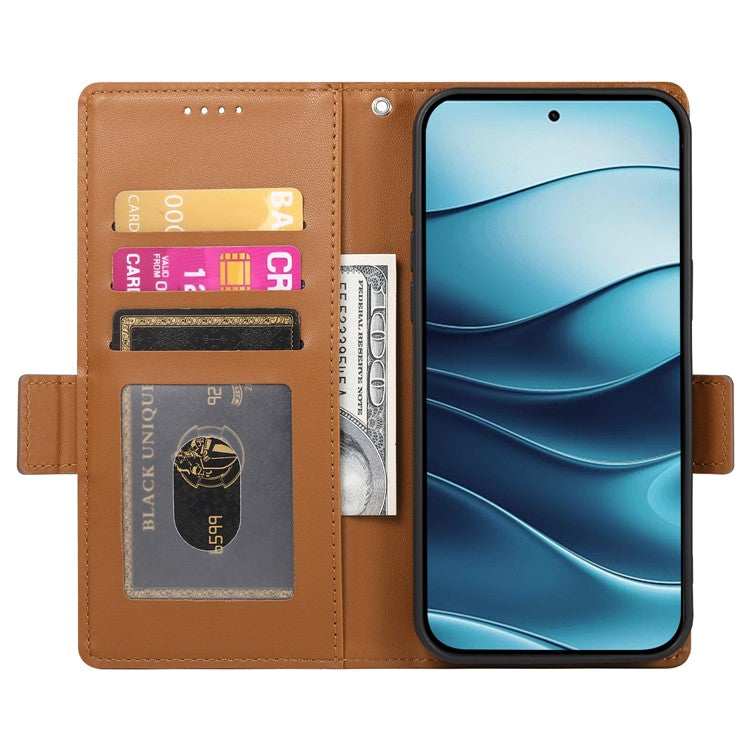 DF-010 For Xiaomi Redmi Note 14 5G / 14 4G Stand Case PU Leather Wallet Phone Cover - Brown