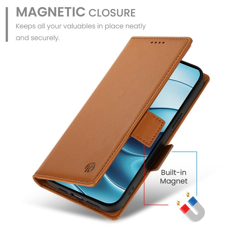 DF-010 For Xiaomi Redmi Note 14 5G / 14 4G Stand Case PU Leather Wallet Phone Cover - Brown