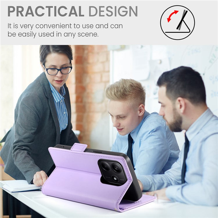 DF-010 For Xiaomi Redmi Note 14 5G / 14 4G Stand Case PU Leather Wallet Phone Cover - Purple