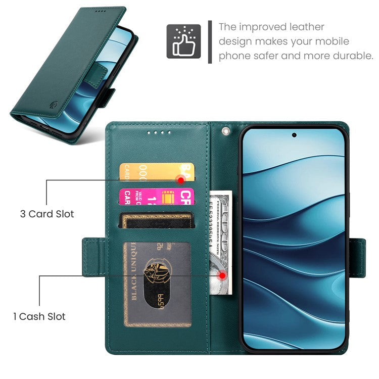 DF-010 For Xiaomi Redmi Note 14 5G / 14 4G Stand Case PU Leather Wallet Phone Cover - Blackish Green