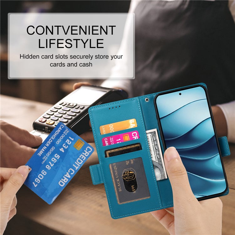 DF-010 For Xiaomi Redmi Note 14 5G / 14 4G Stand Case PU Leather Wallet Phone Cover - Blue