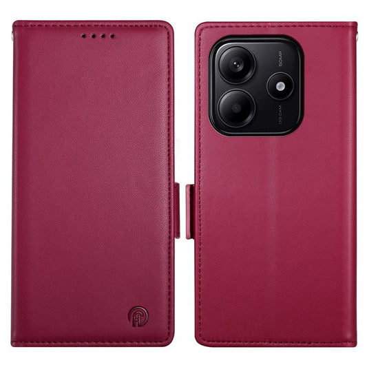 DF-010 For Xiaomi Redmi Note 14 5G / 14 4G Stand Case PU Leather Wallet Phone Cover - Wine Red