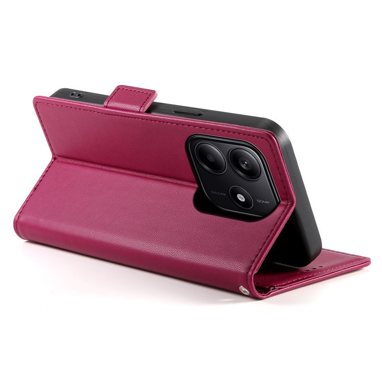 DF-010 For Xiaomi Redmi Note 14 5G / 14 4G Stand Case PU Leather Wallet Phone Cover - Wine Red