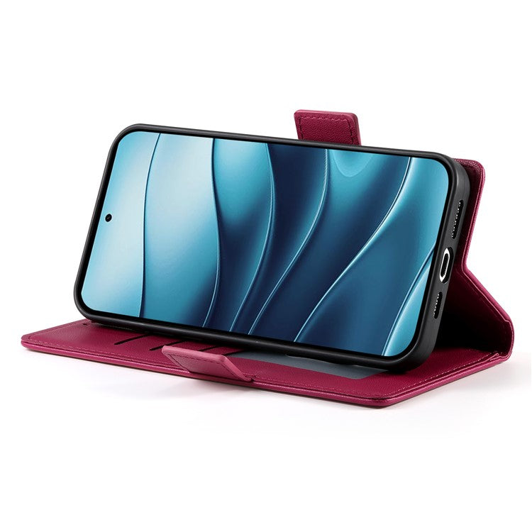 DF-010 For Xiaomi Redmi Note 14 5G / 14 4G Stand Case PU Leather Wallet Phone Cover - Wine Red