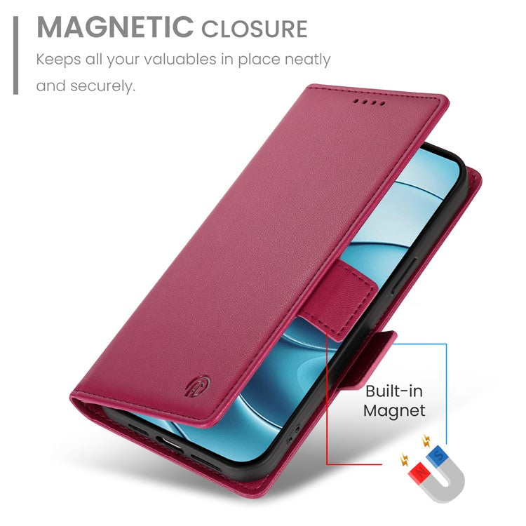 DF-010 For Xiaomi Redmi Note 14 5G / 14 4G Stand Case PU Leather Wallet Phone Cover - Wine Red