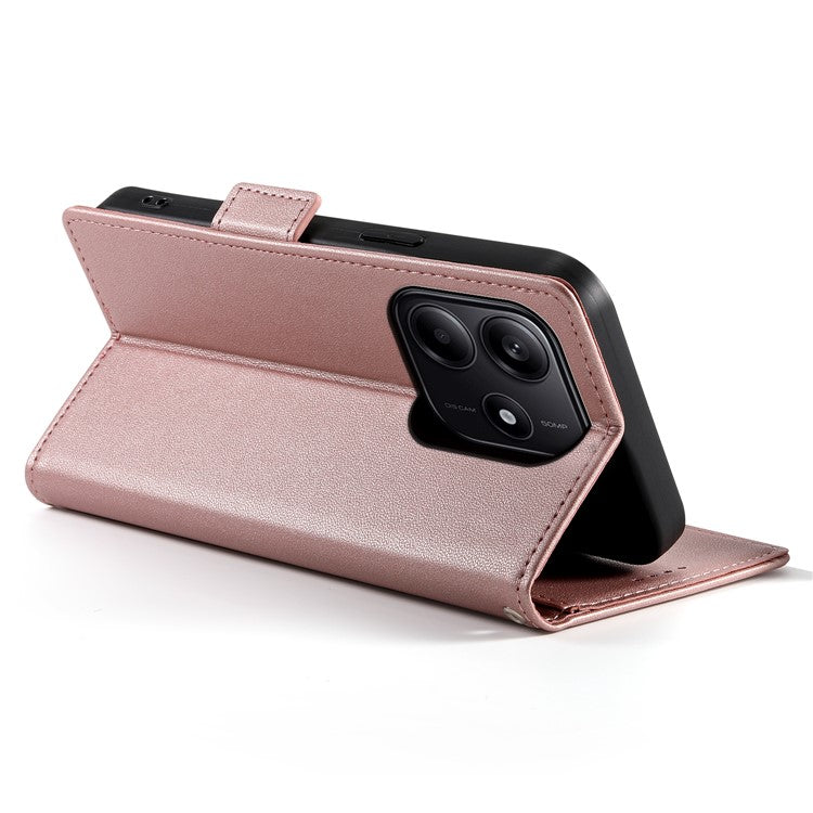 DF-010 For Xiaomi Redmi Note 14 5G / 14 4G Stand Case PU Leather Wallet Phone Cover - Rose Gold