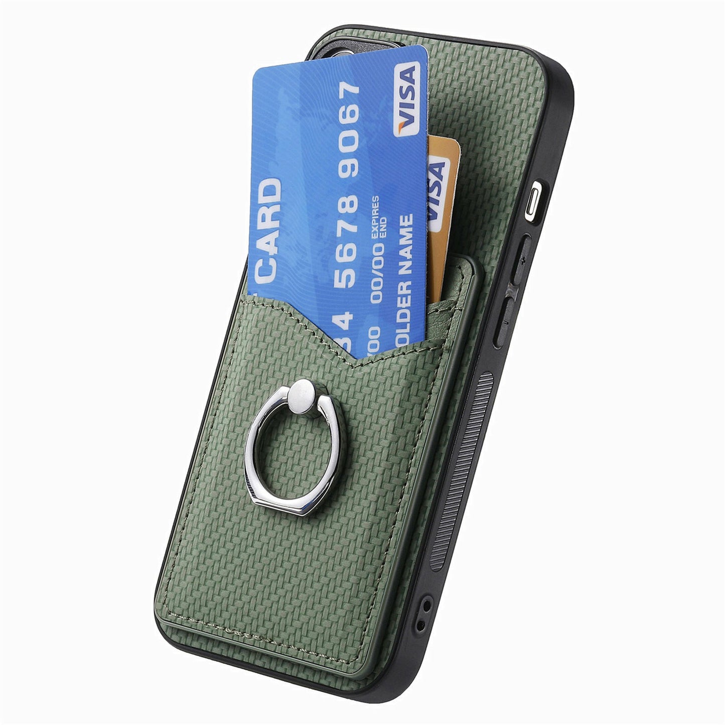 For Samsung Galaxy A06 Case Card Slots Ring Holder Kickstand Phone Cover - Green