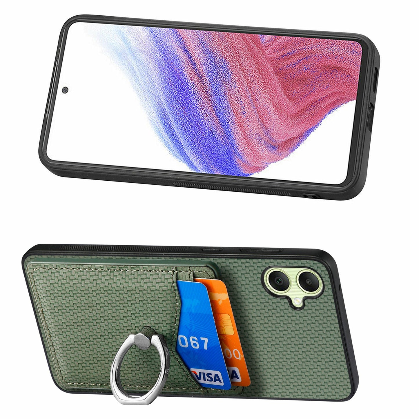 For Samsung Galaxy A06 Case Card Slots Ring Holder Kickstand Phone Cover - Green