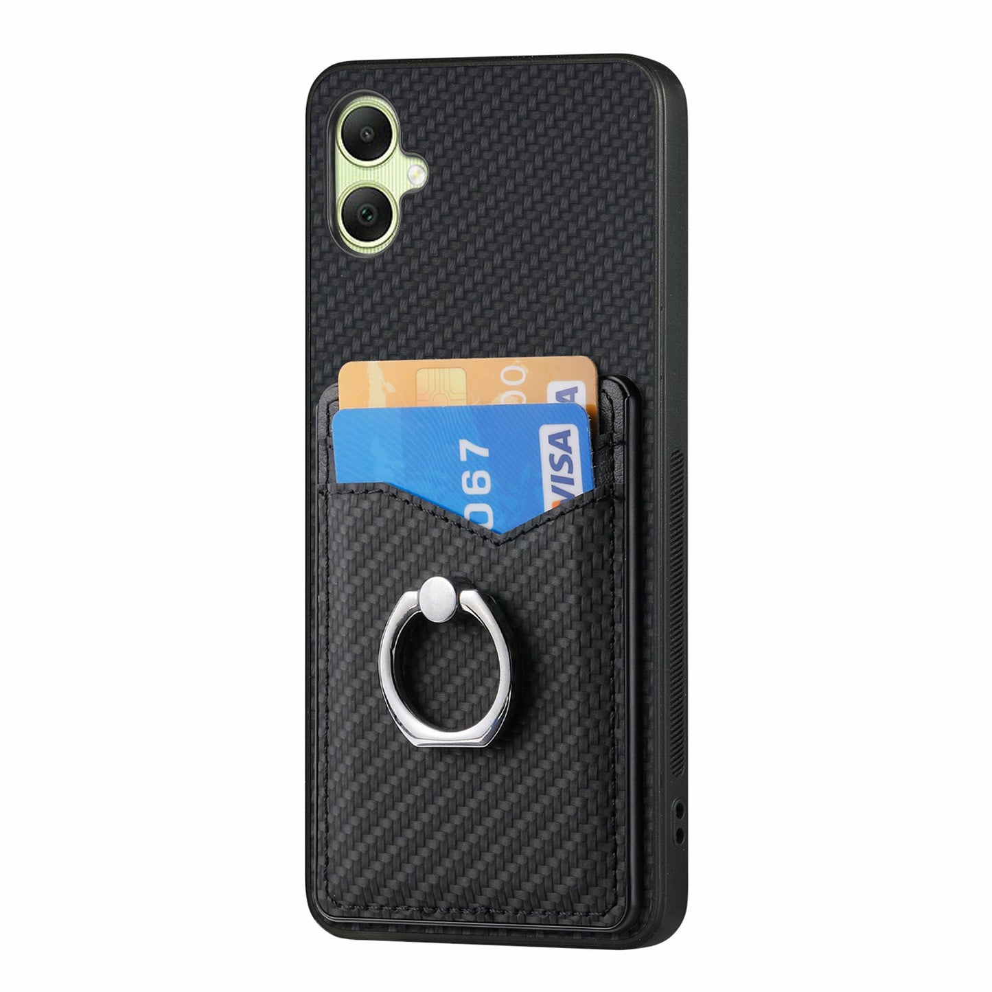 For Samsung Galaxy A06 Case Card Slots Ring Holder Kickstand Phone Cover - Black