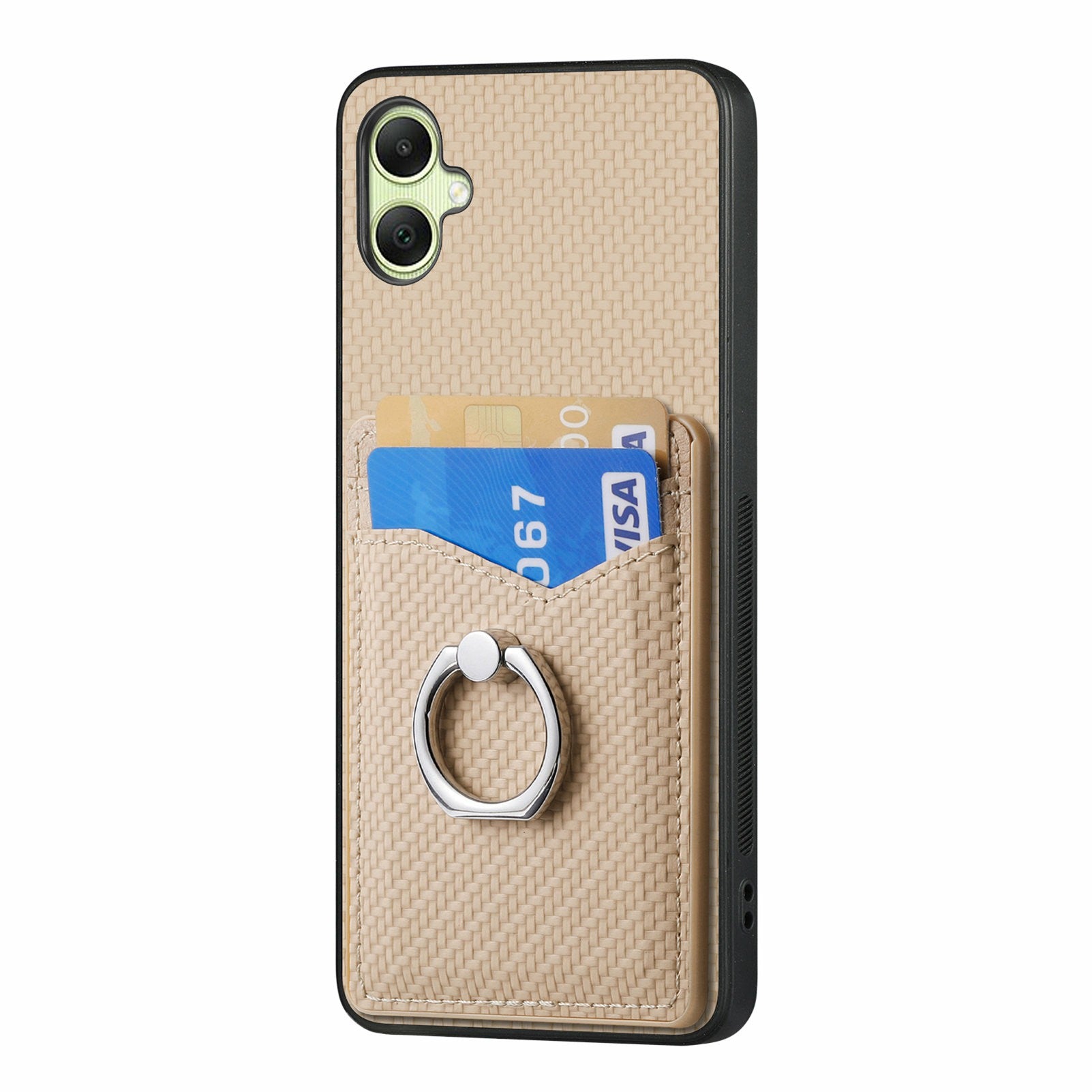 For Samsung Galaxy A06 Case Card Slots Ring Holder Kickstand Phone Cover - Apricot