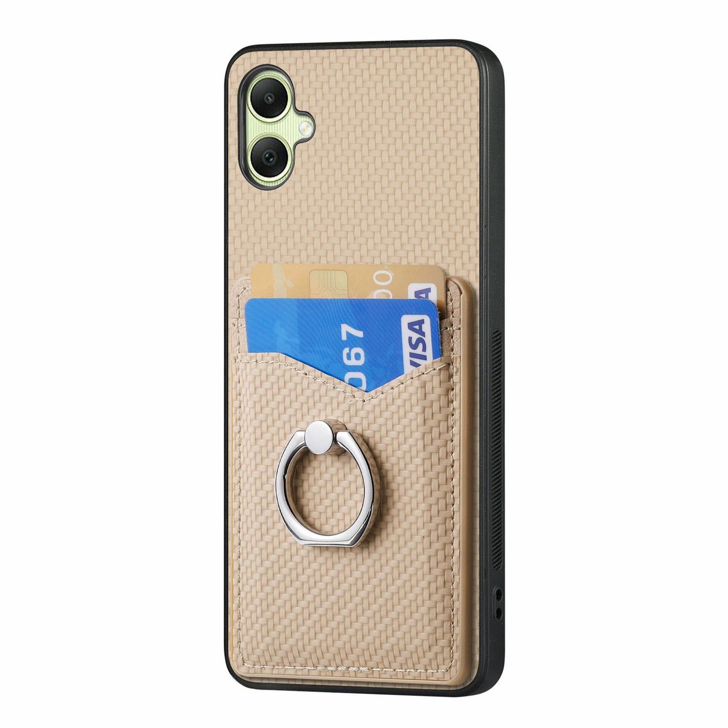 For Samsung Galaxy A06 Case Card Slots Ring Holder Kickstand Phone Cover - Apricot