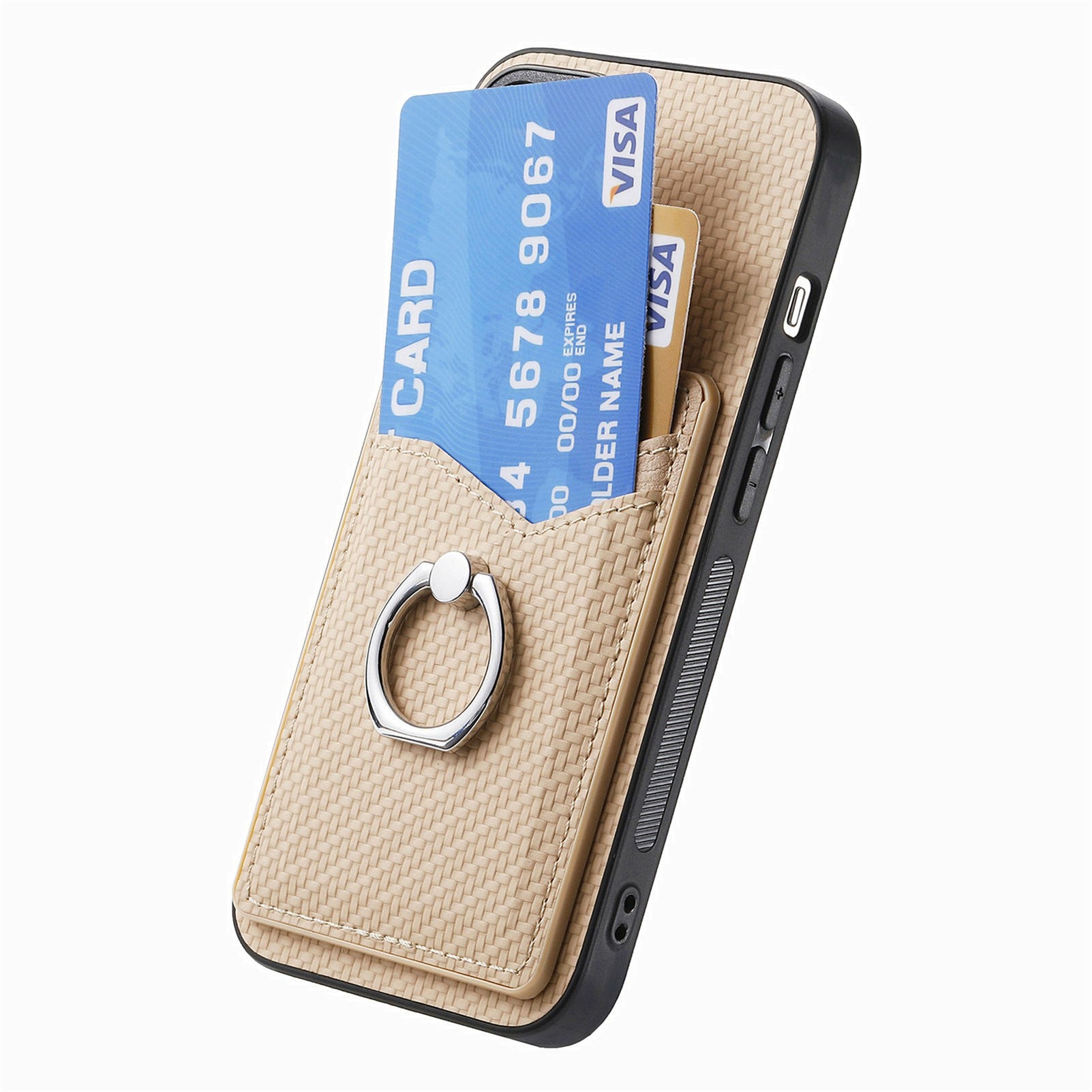 For Samsung Galaxy A06 Case Card Slots Ring Holder Kickstand Phone Cover - Apricot