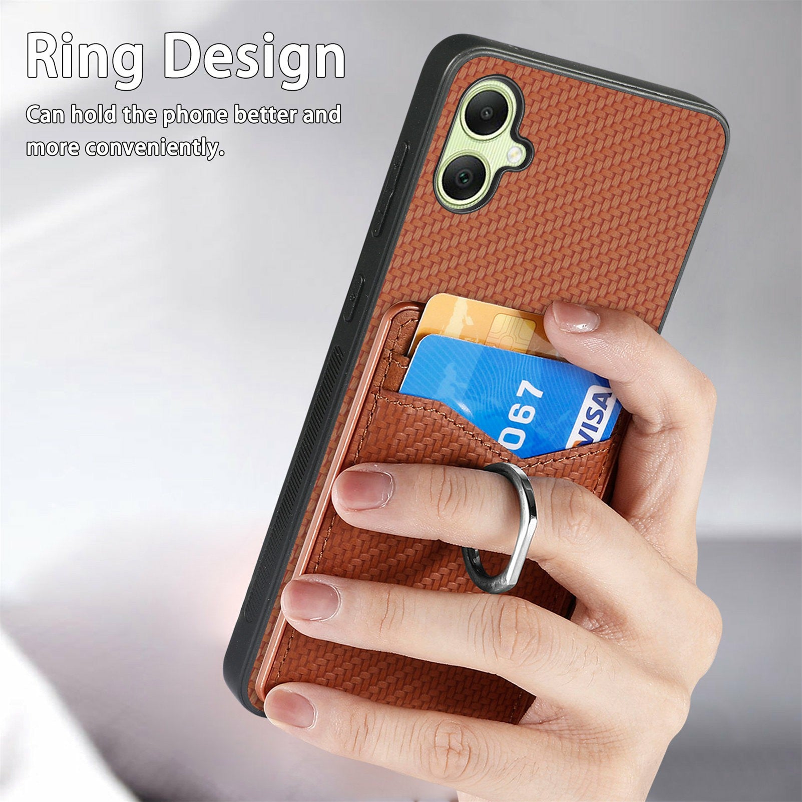 For Samsung Galaxy A06 Case Card Slots Ring Holder Kickstand Phone Cover - Apricot