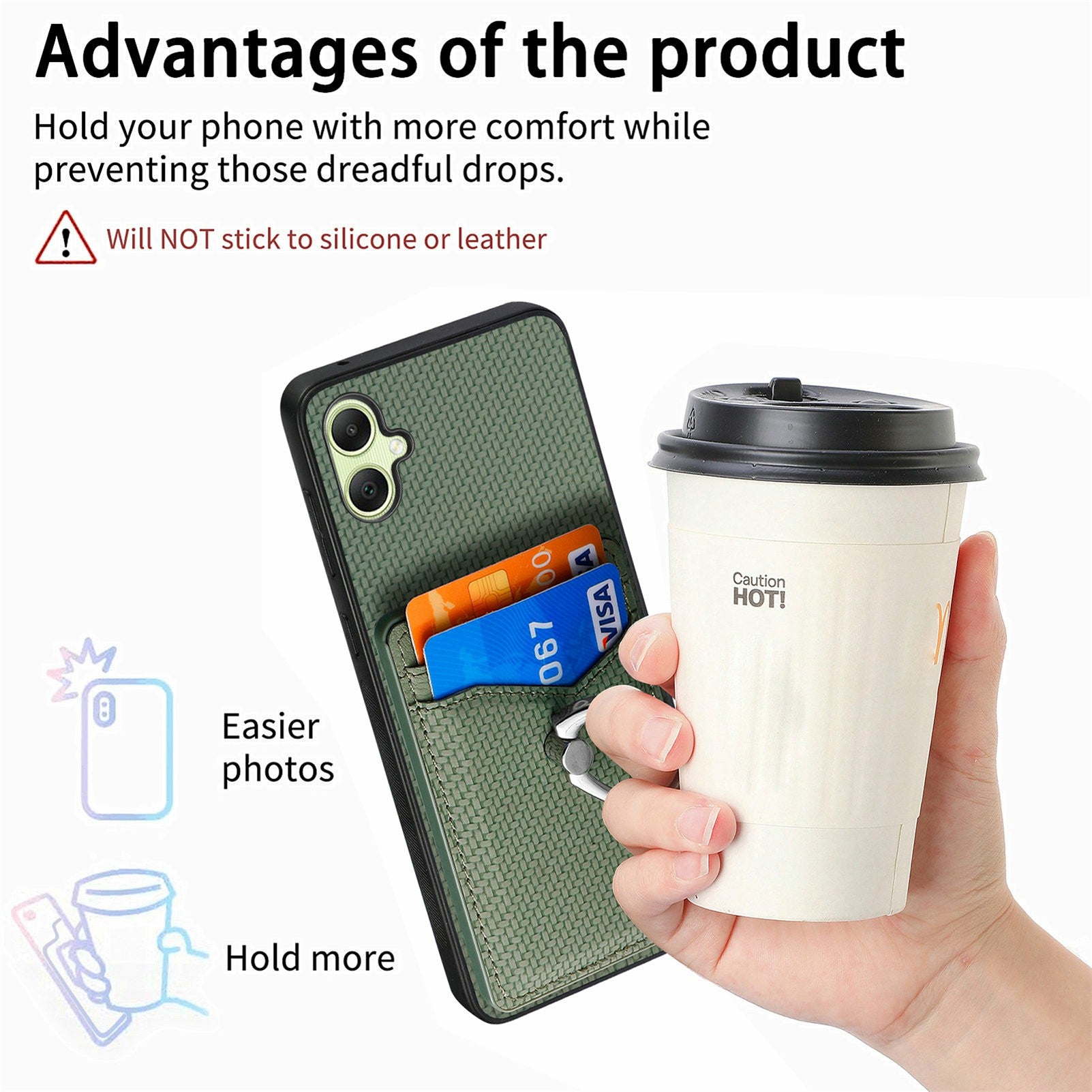 For Samsung Galaxy A06 Case Card Slots Ring Holder Kickstand Phone Cover - Apricot