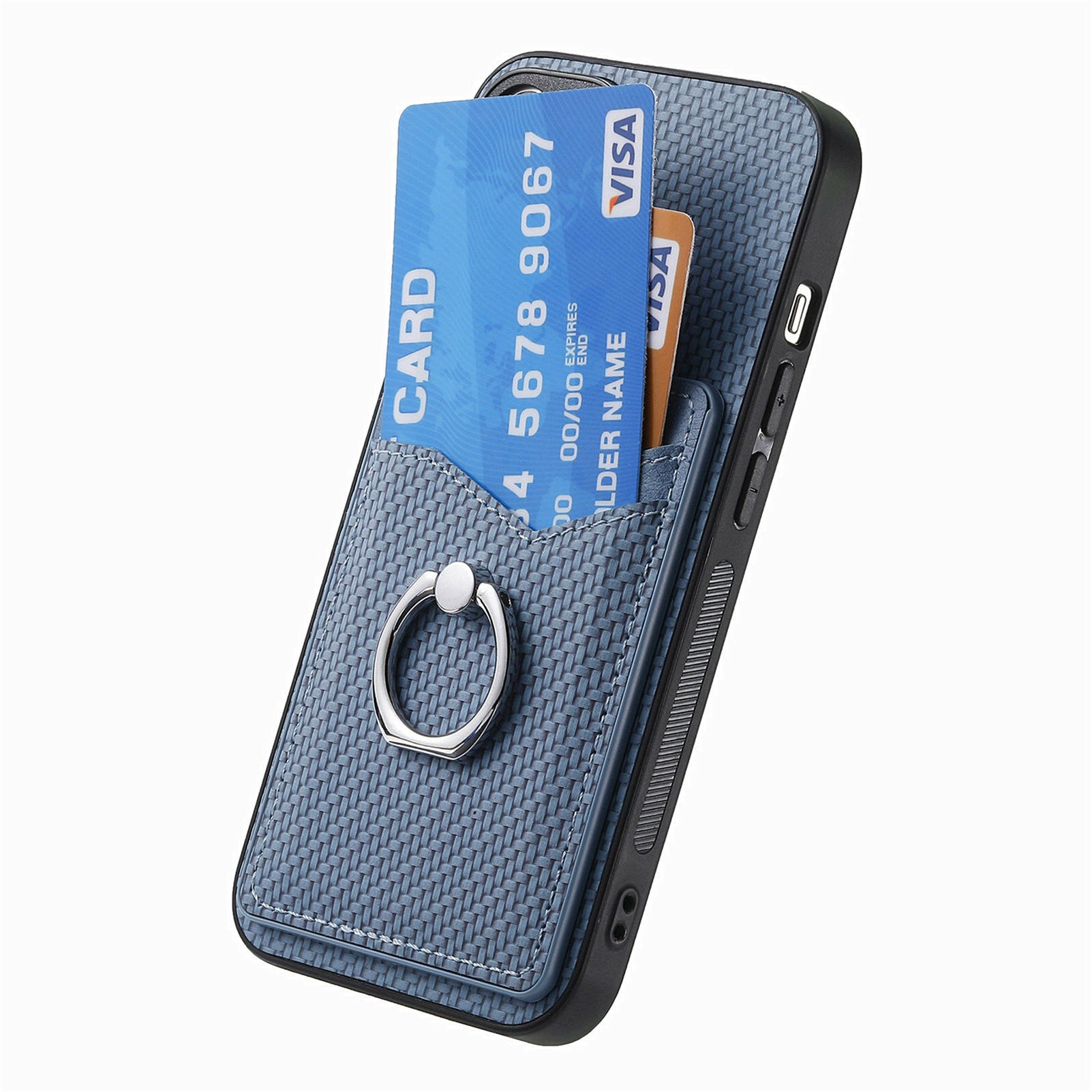 For Samsung Galaxy A06 Case Card Slots Ring Holder Kickstand Phone Cover - Blue