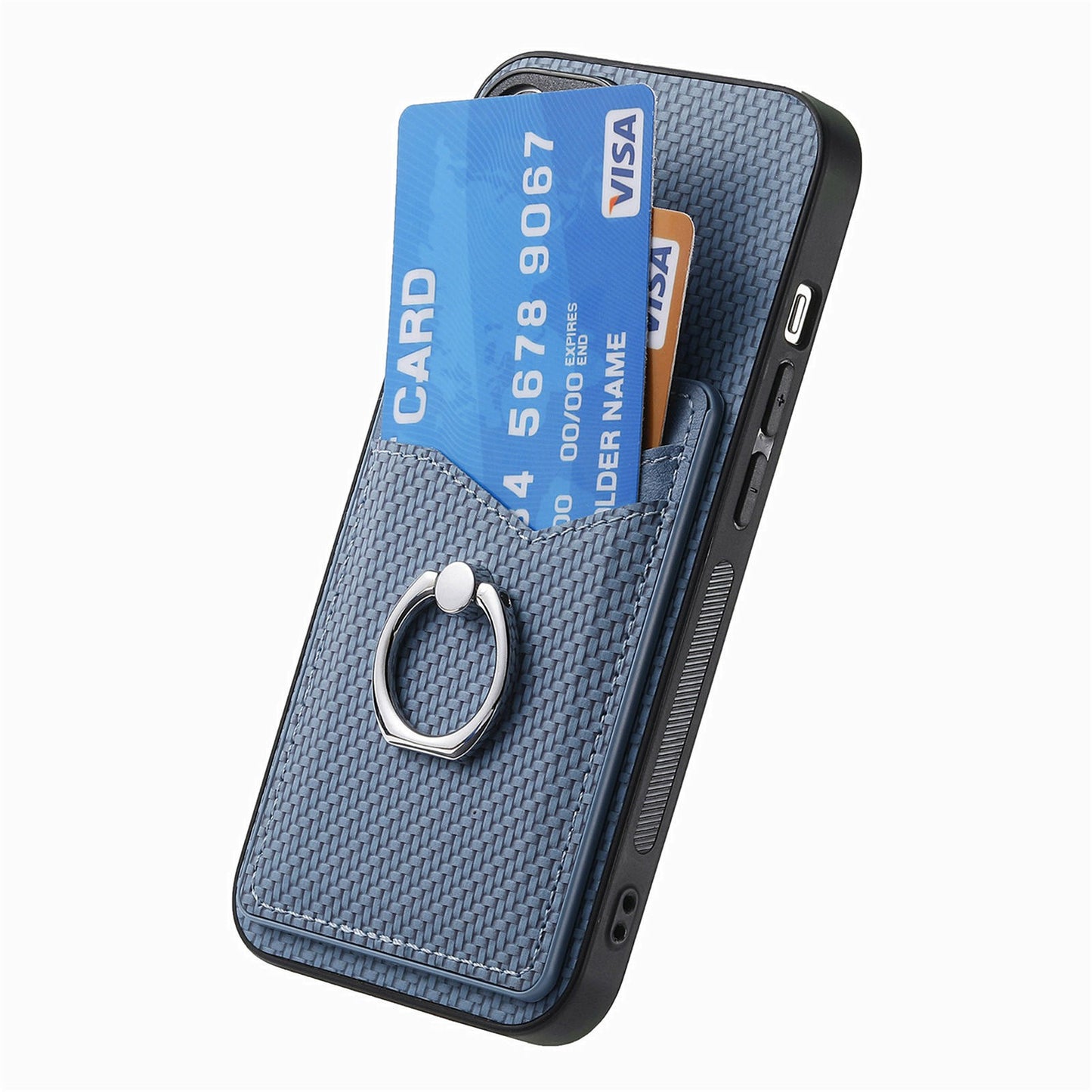 For Samsung Galaxy A06 Case Card Slots Ring Holder Kickstand Phone Cover - Blue