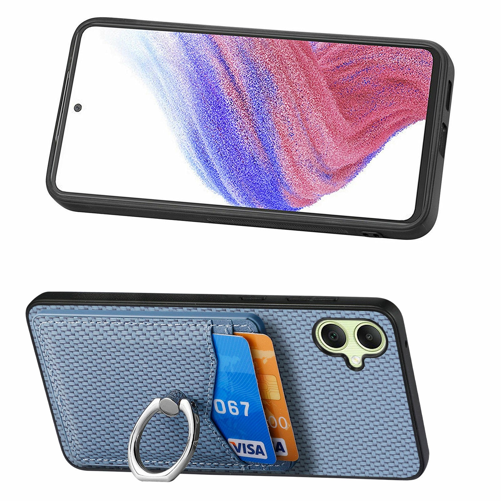 For Samsung Galaxy A06 Case Card Slots Ring Holder Kickstand Phone Cover - Blue