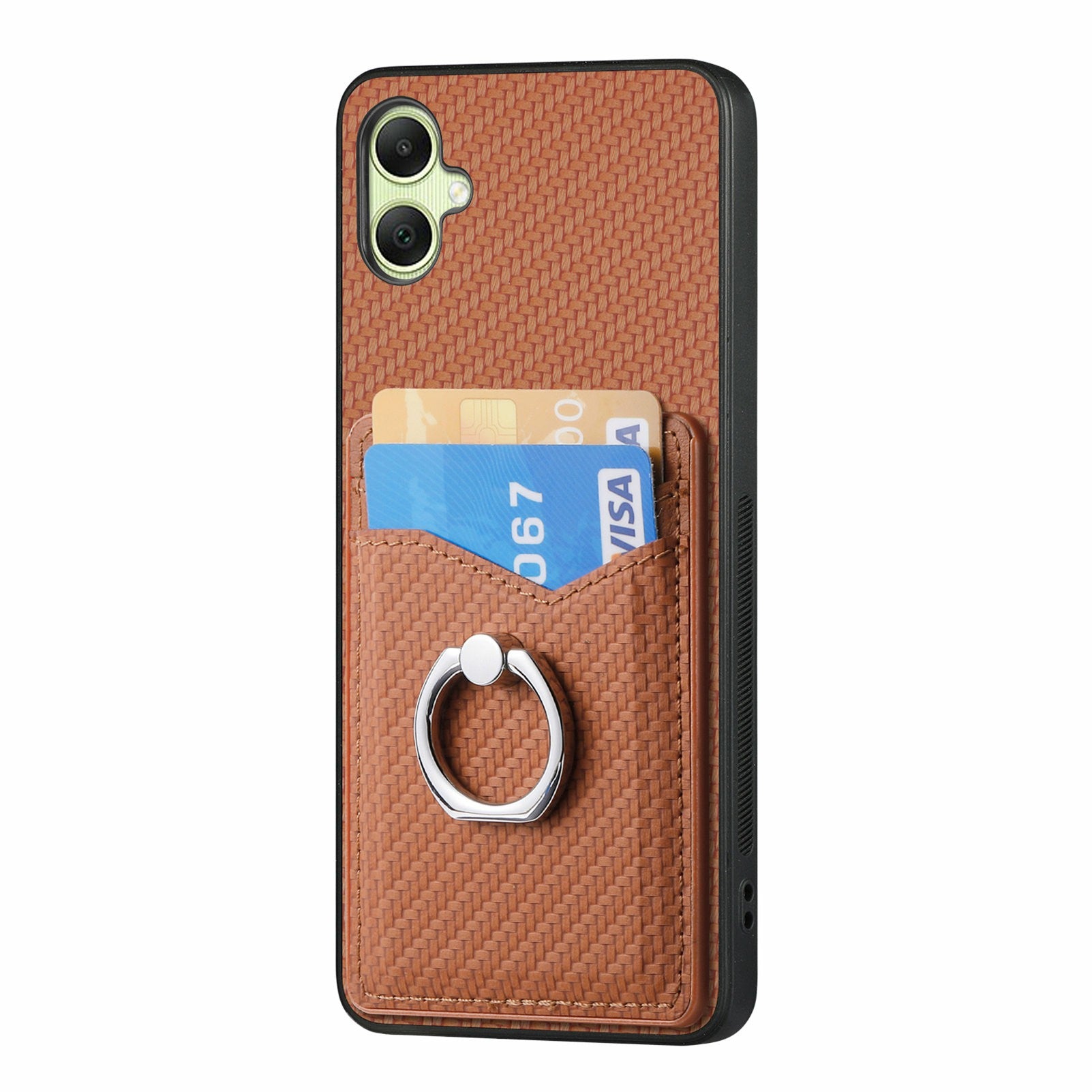 For Samsung Galaxy A06 Case Card Slots Ring Holder Kickstand Phone Cover - Brown