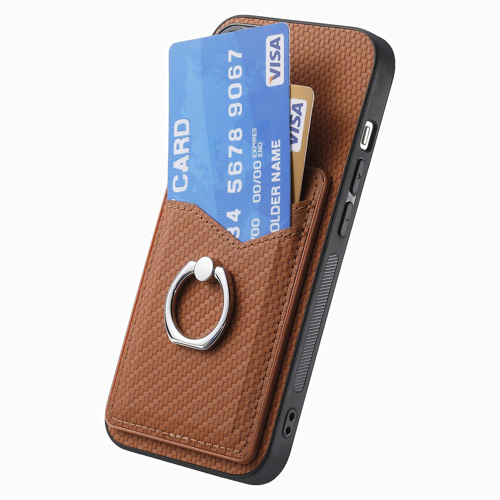 For Samsung Galaxy A06 Case Card Slots Ring Holder Kickstand Phone Cover - Brown