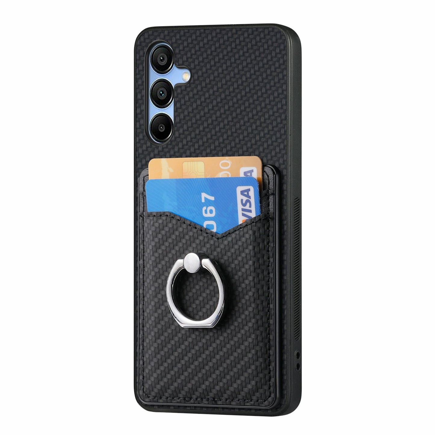 For Samsung Galaxy A16 4G / 5G Case Card Slots Ring Holder Kickstand Phone Cover - Black