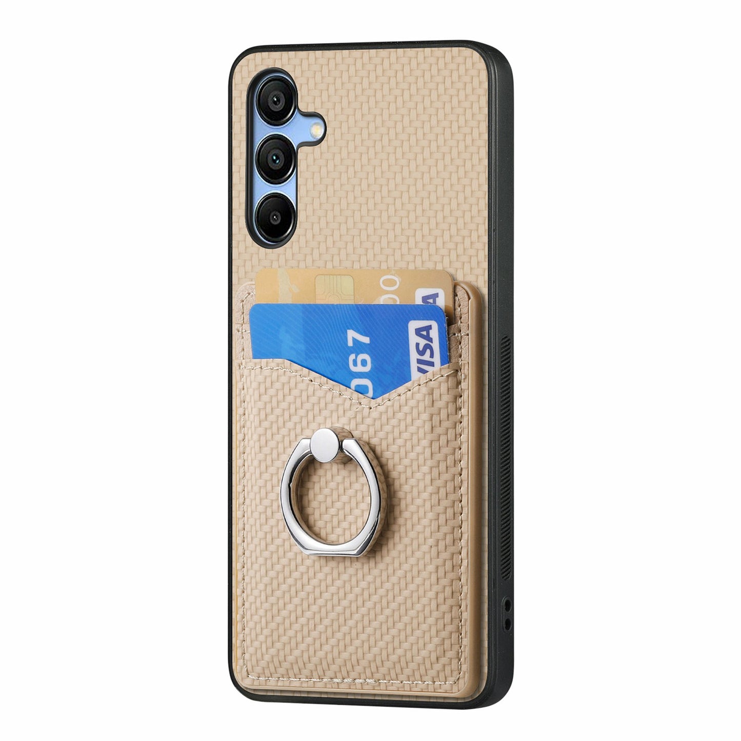 For Samsung Galaxy A16 4G / 5G Case Card Slots Ring Holder Kickstand Phone Cover - Apricot