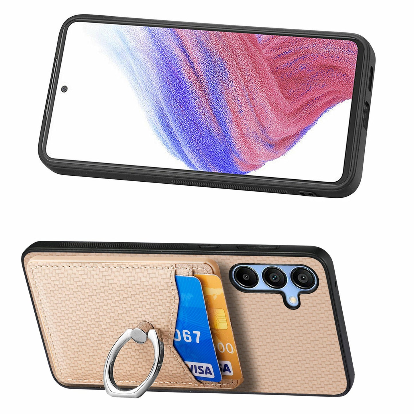 For Samsung Galaxy A16 4G / 5G Case Card Slots Ring Holder Kickstand Phone Cover - Apricot