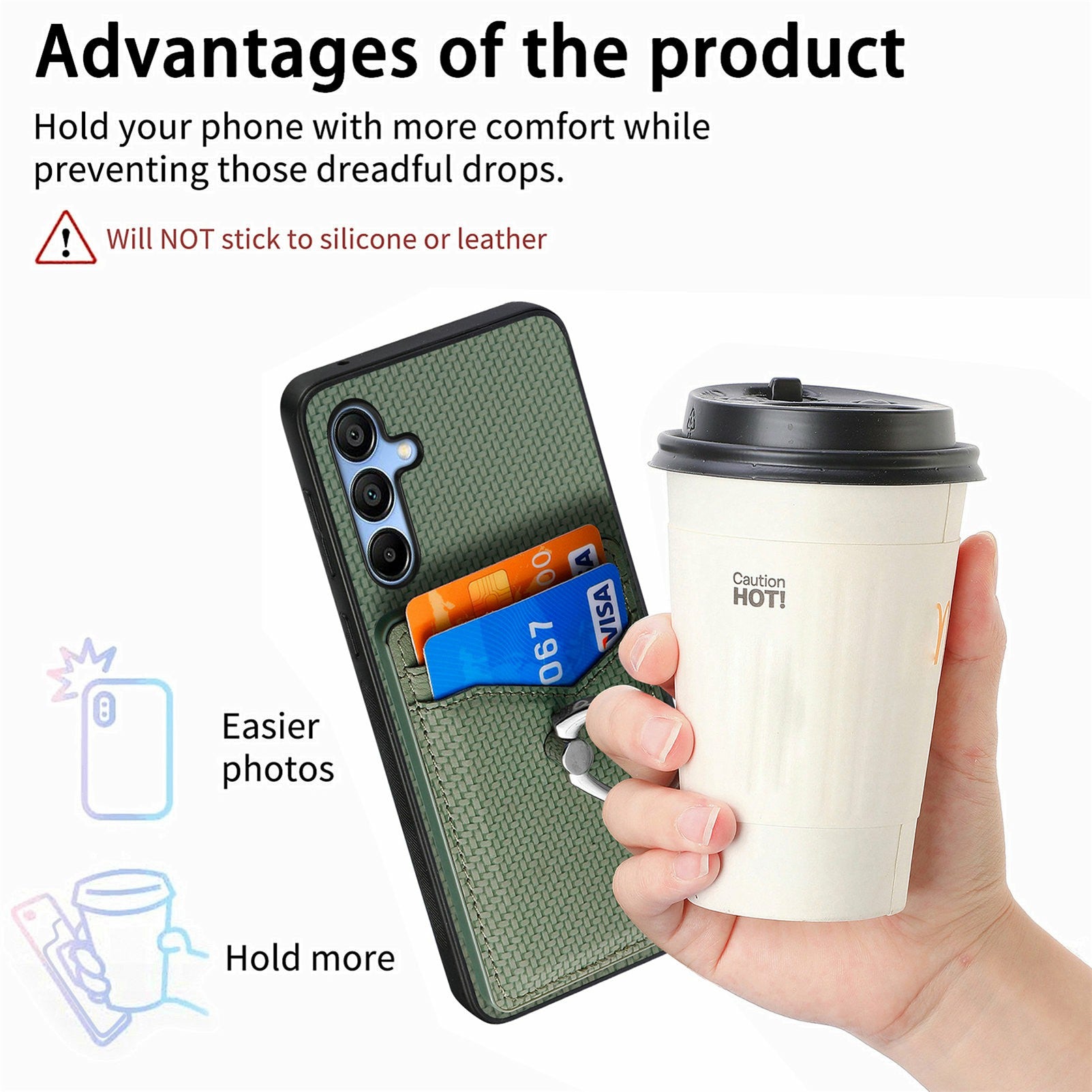 For Samsung Galaxy A16 4G / 5G Case Card Slots Ring Holder Kickstand Phone Cover - Apricot
