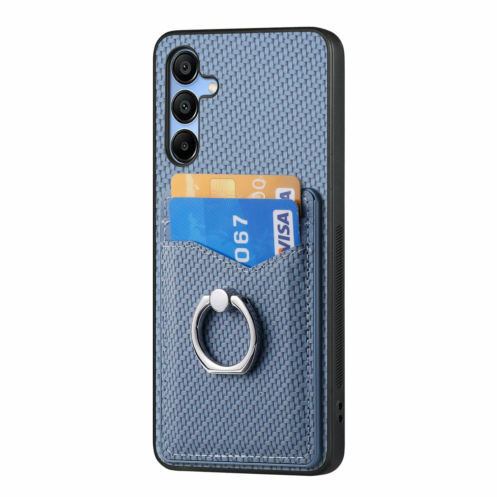 For Samsung Galaxy A16 4G / 5G Case Card Slots Ring Holder Kickstand Phone Cover - Blue