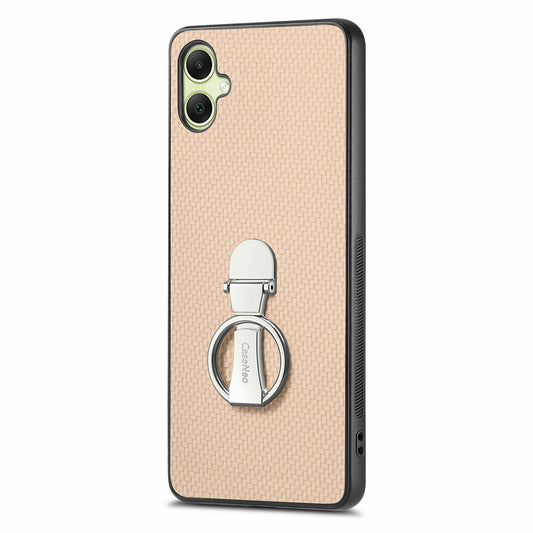CASENEO C1-19 For Samsung Galaxy A06 Case Folding Kickstand Leather Back Cover Carbon Fiber Texture - Apricot